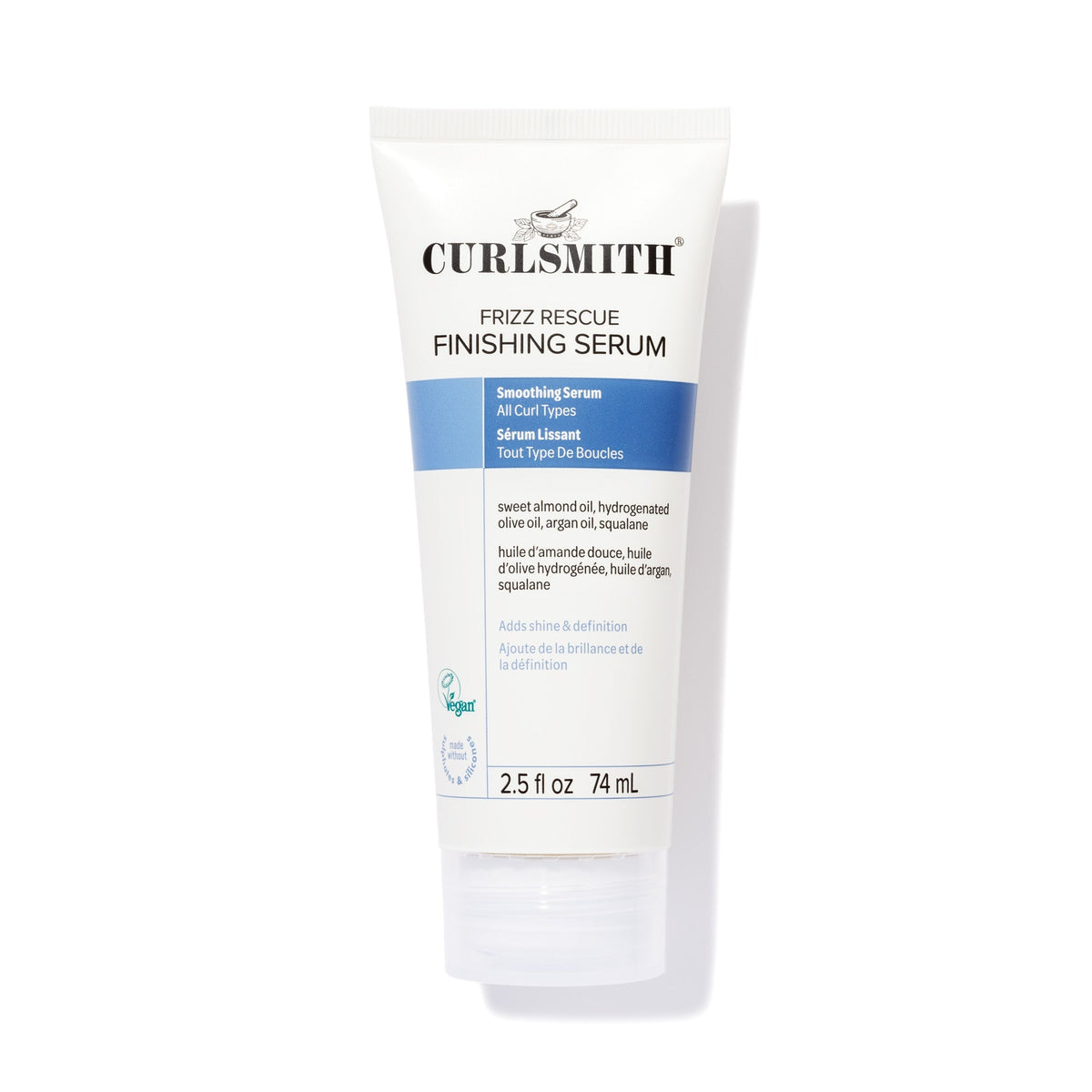 Curlsmith Frizz Rescue Finishing Serum bottle on a white background